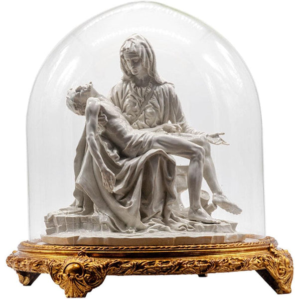 Michelangelo's Pietà - Glossy Capodimonte Porcelain Statue with Glass Dome