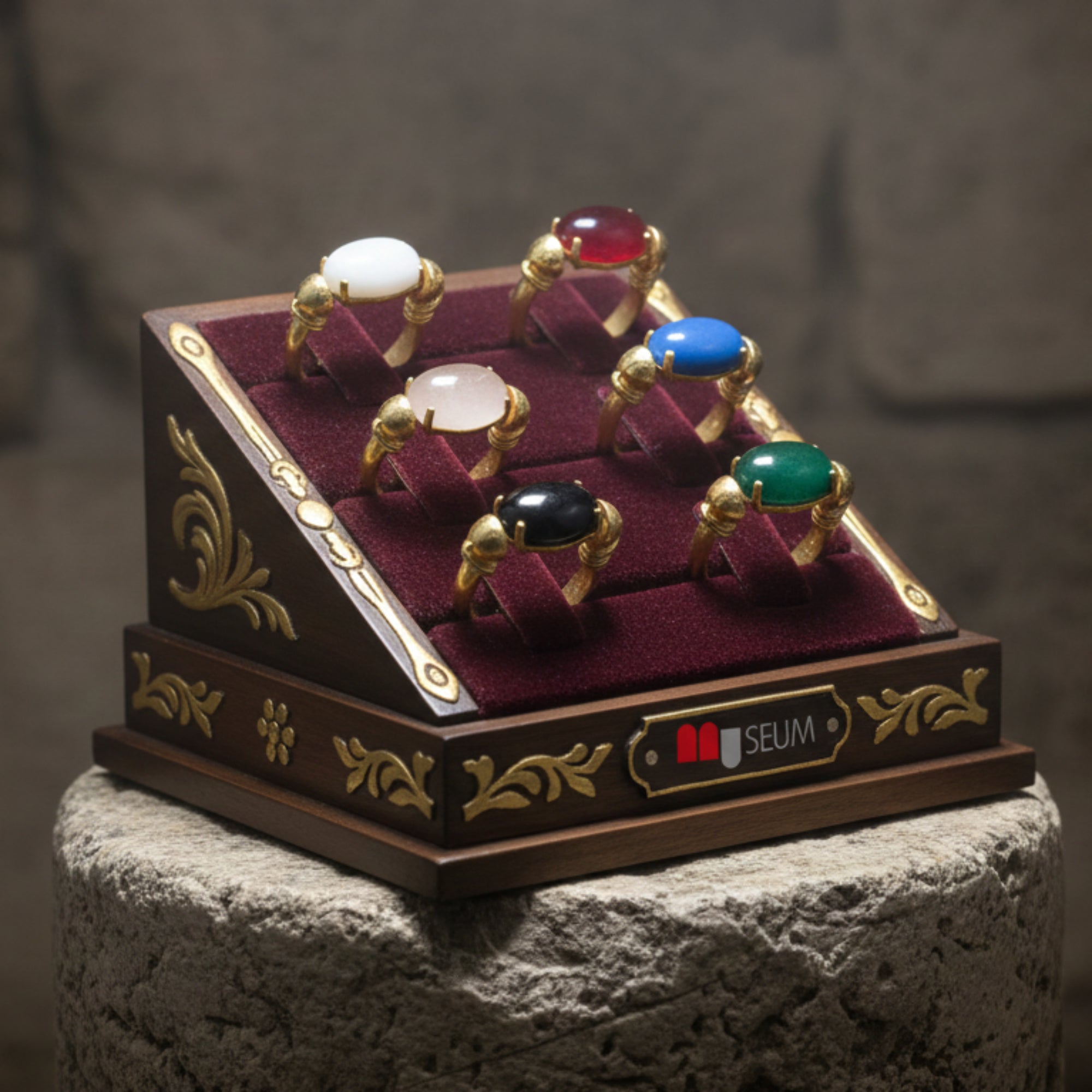 Anillo Pompeya con piedras naturales - Plata 925 chapada en Oro 18K