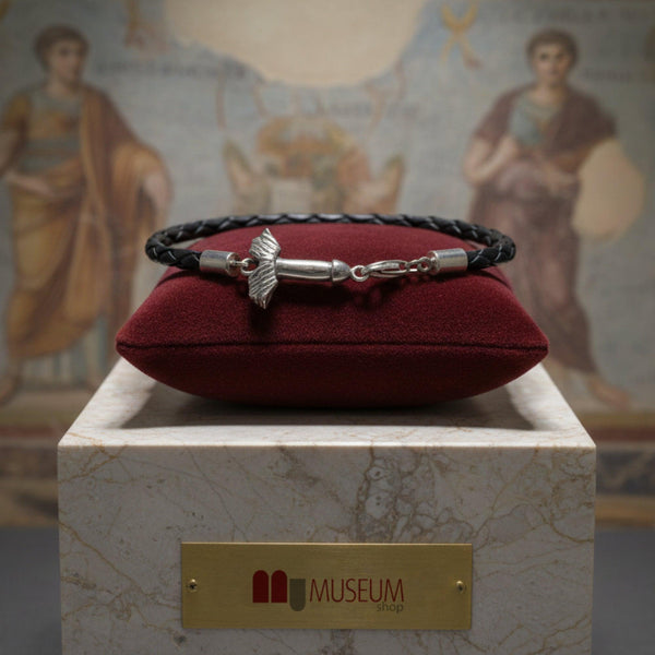 Pulsera de alambre trenzado con falo alado mediano - plata 925