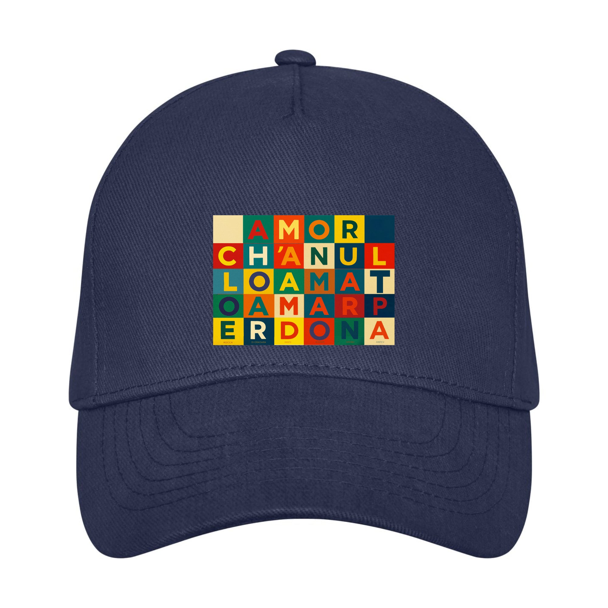 Cappello Amor Boetti con design tipografico