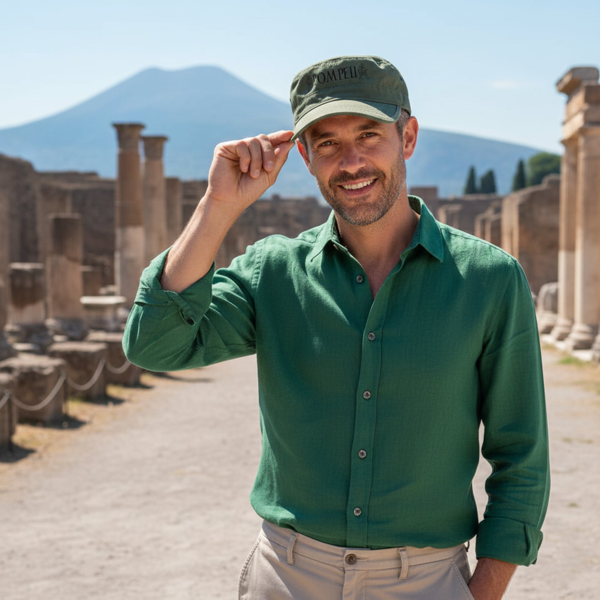 Cappello Pompeii verde in cotone