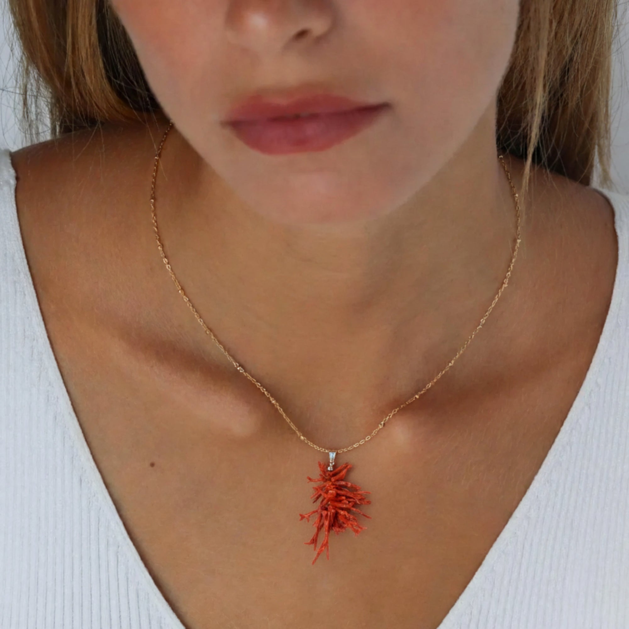 Branches Pendant - Red Coral and 925 Silver
