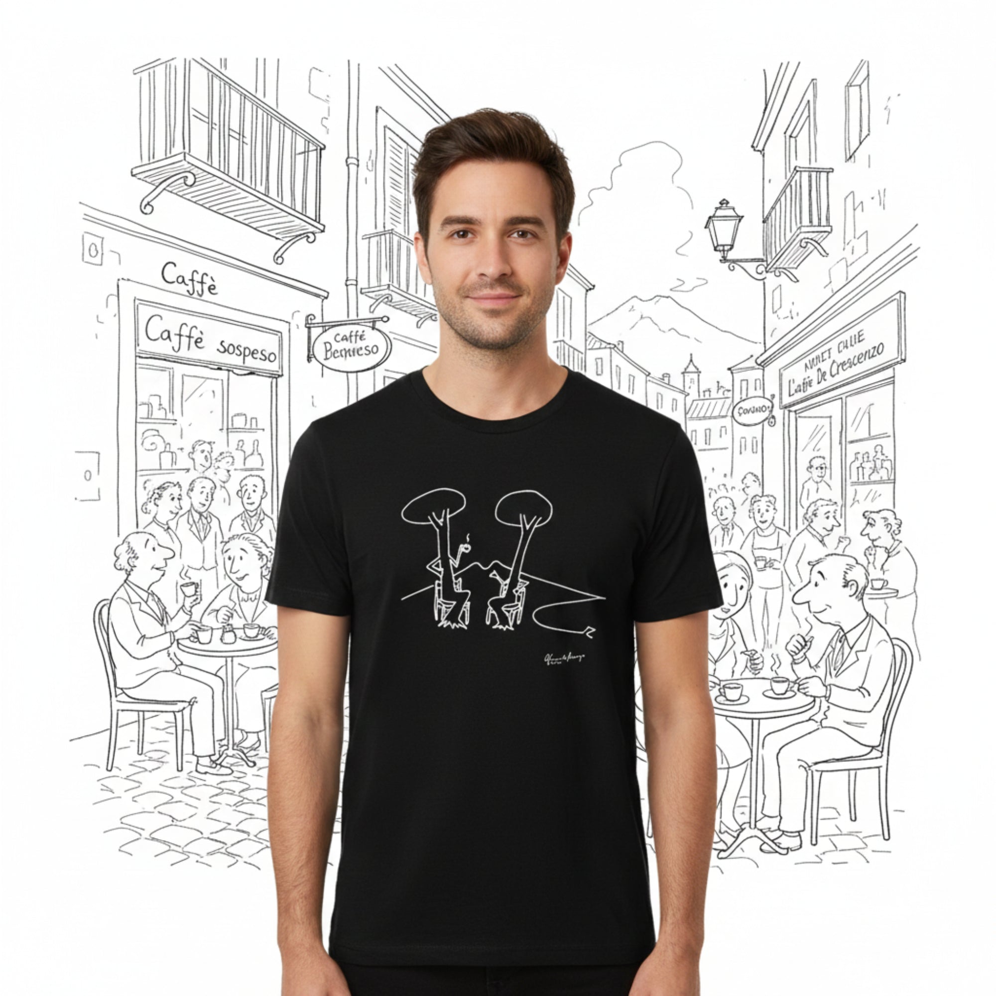 T-shirt uomo in cotone con frase di Luciano De Crescenzo, filosofia napoletana.