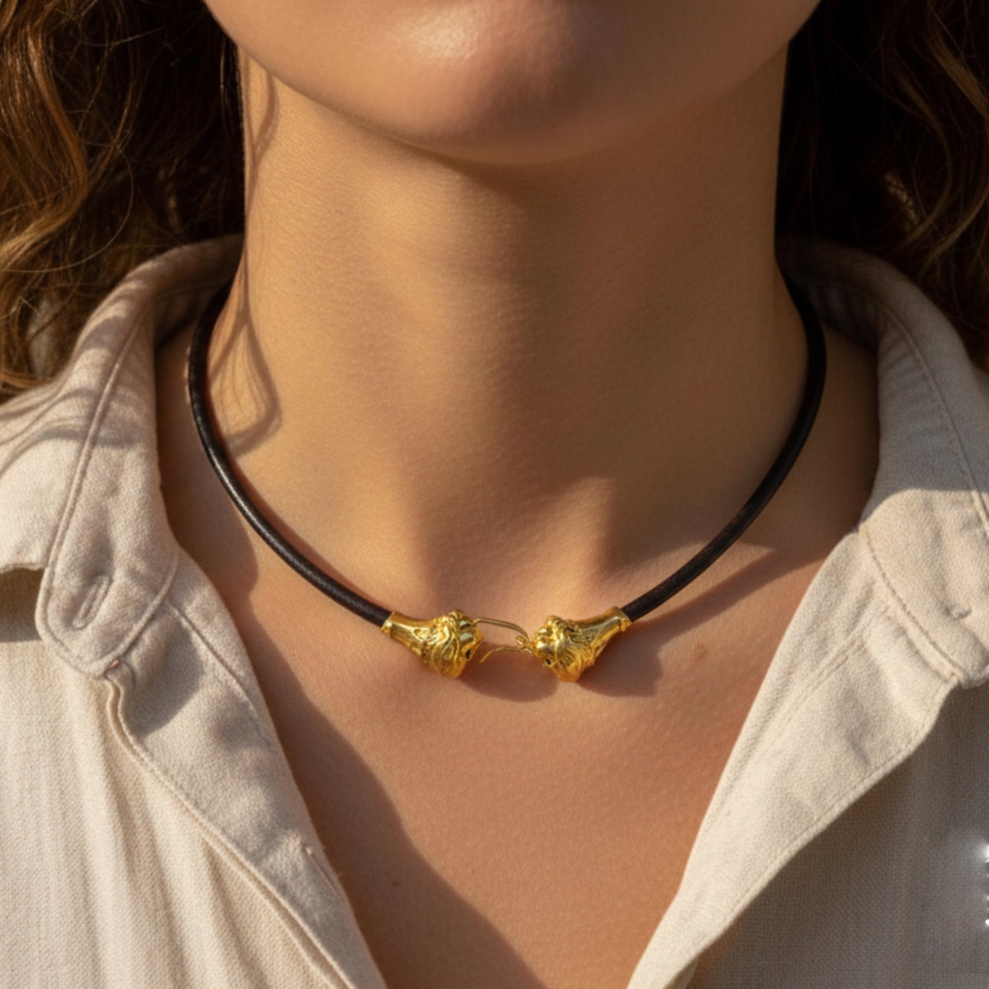 Collar Leonina Prótomos de Pompeya - Plata 925 chapada en oro de 18 quilates