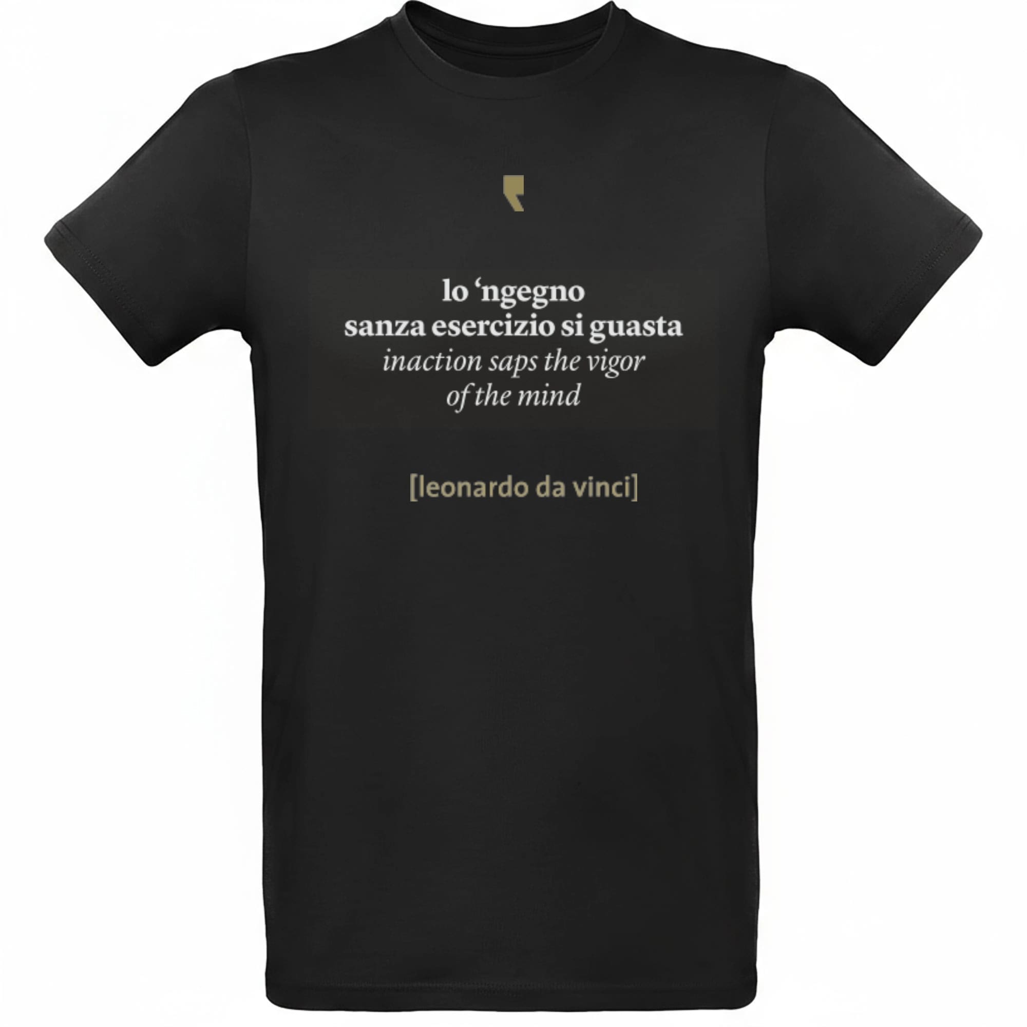 T-shirt minimalista ispirata a Leonardo da Vinci, con grafica semplice in stile rinascimentale.