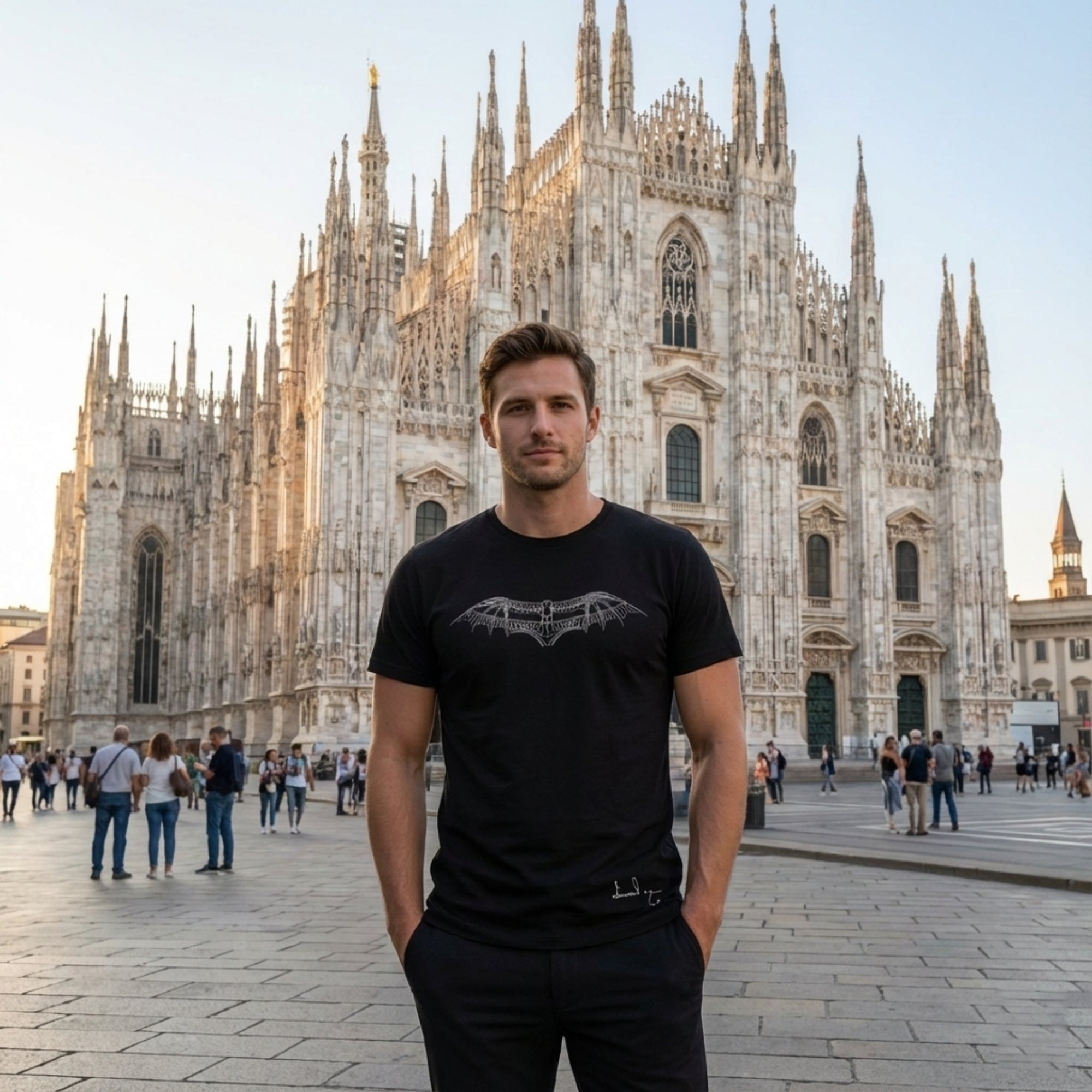 “T-shirt con design ala meccanica di Leonardo da Vinci”