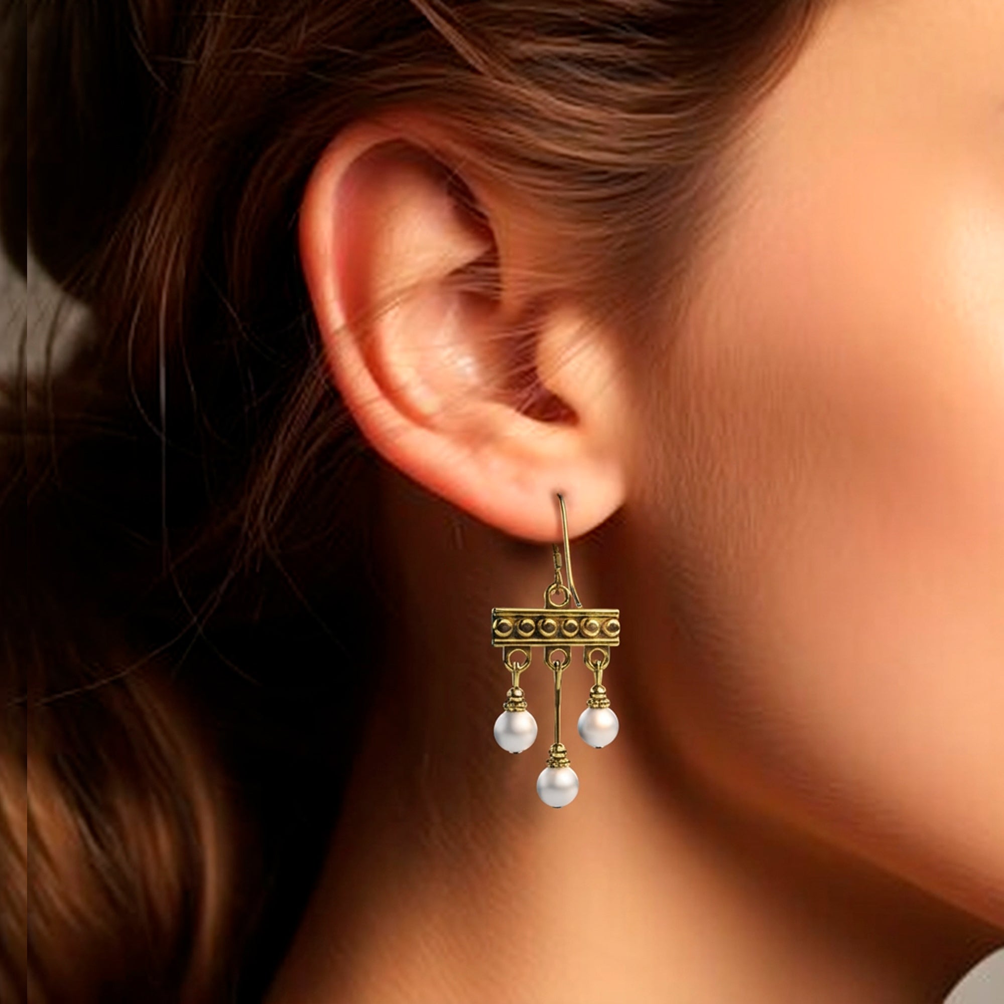 Boucles d'oreilles Crotalia Pompéi avec trois pendentifs