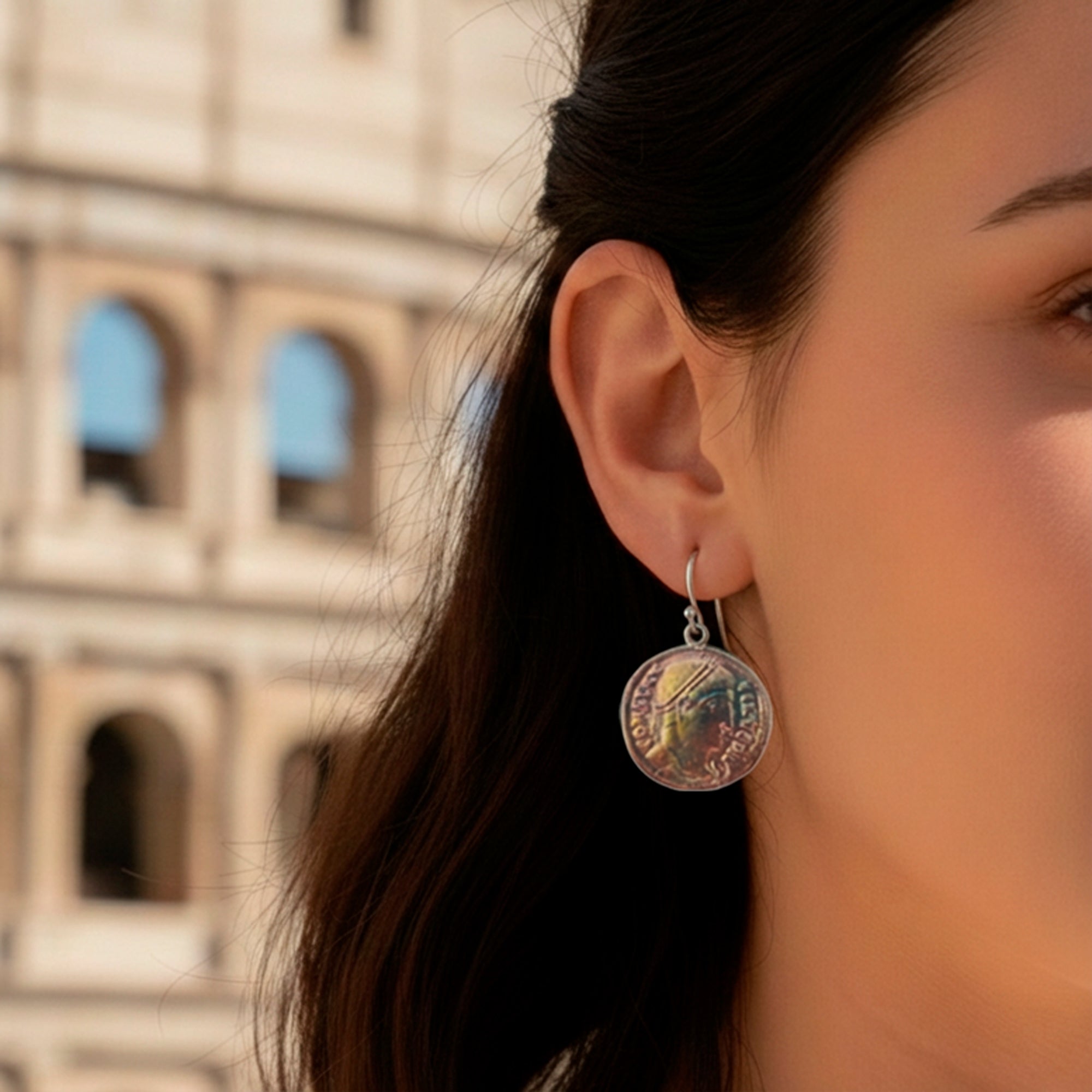 Darkened Silver Coin Earrings