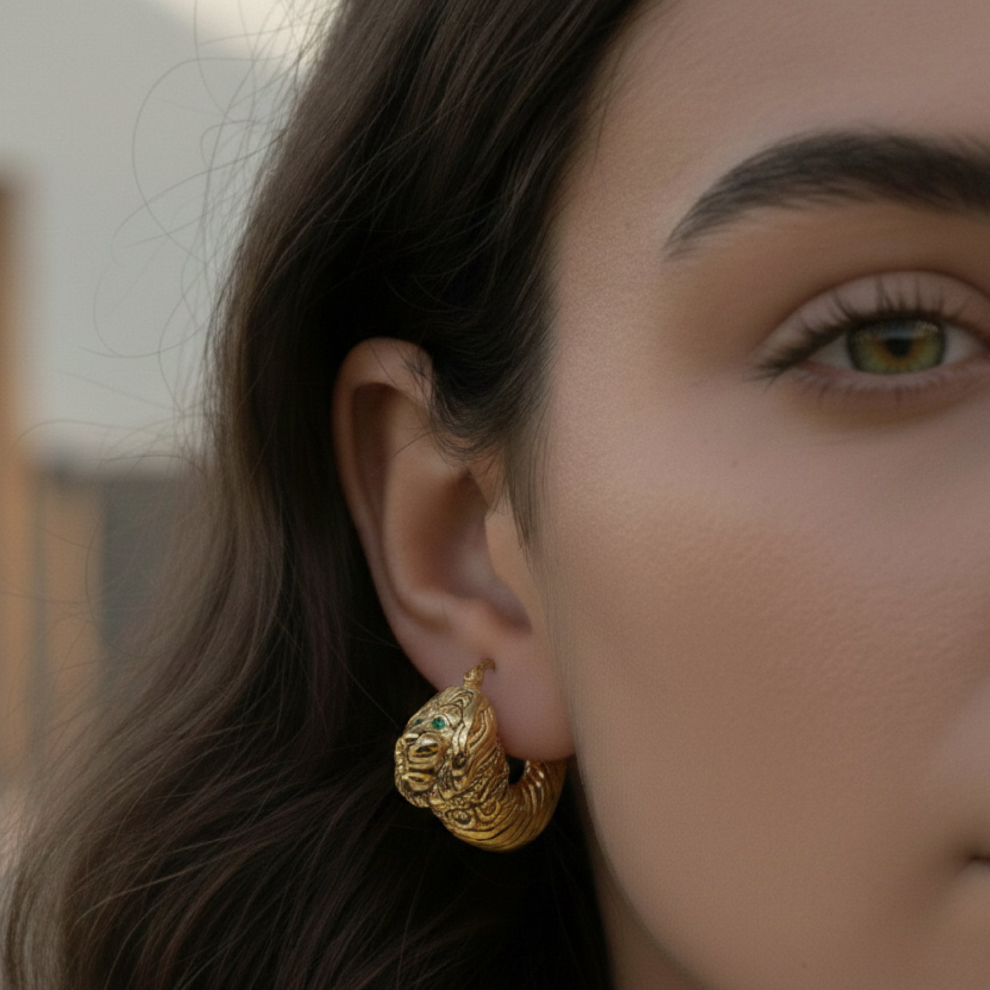 Boucles d'oreilles têtes de lions de Capua et Ercolano plaqué argent 925 OR 18K