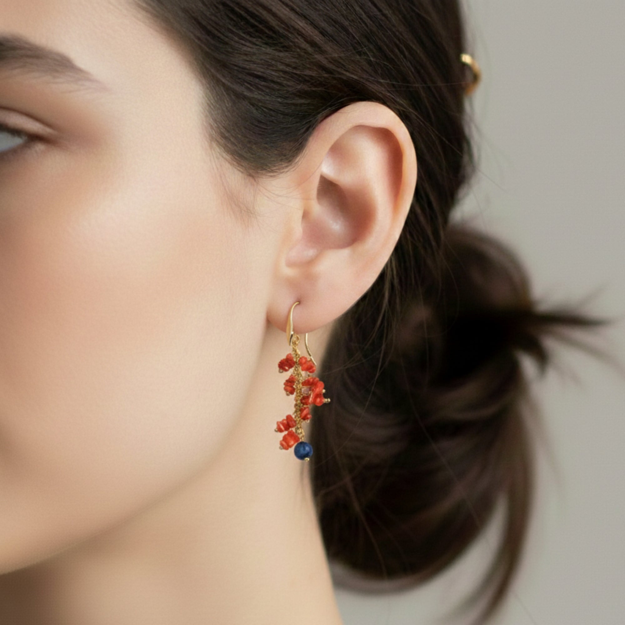 Boucles d'oreilles avec Pierre de Lave et Corail