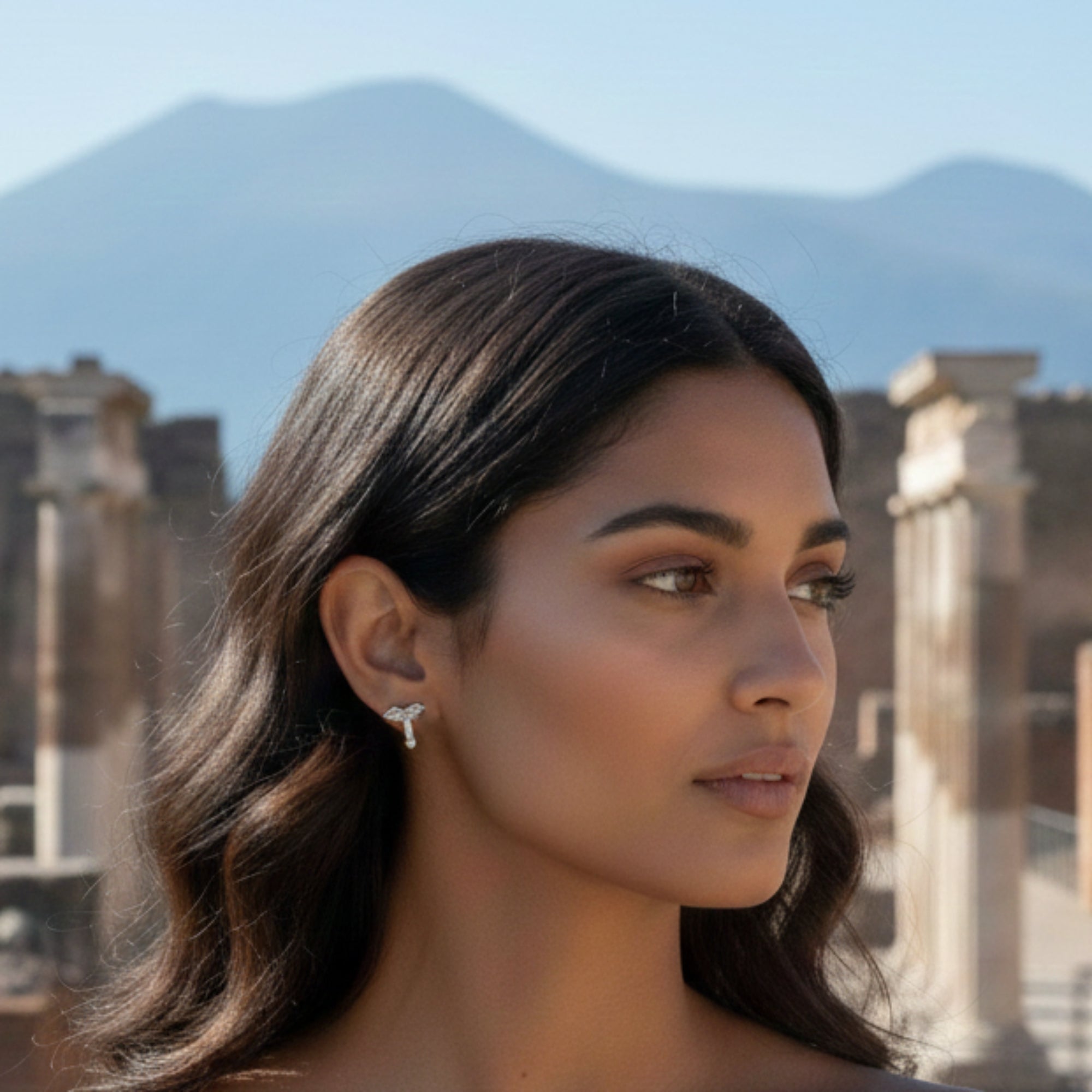 Boucles d'oreilles lobe avec phallus ailé de Pompéi - Argent 925