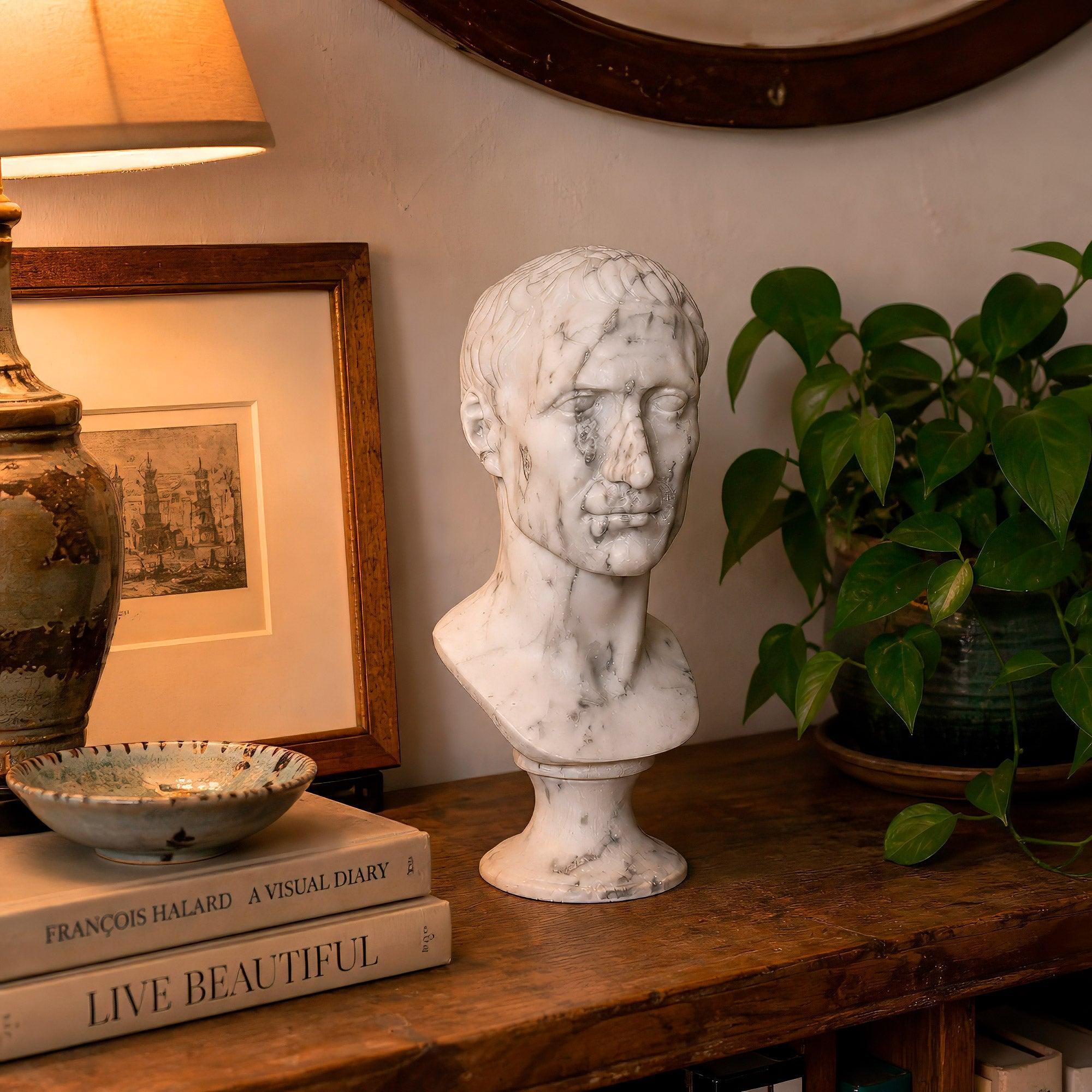 Bust of Julius Caesar in White Veined Marble