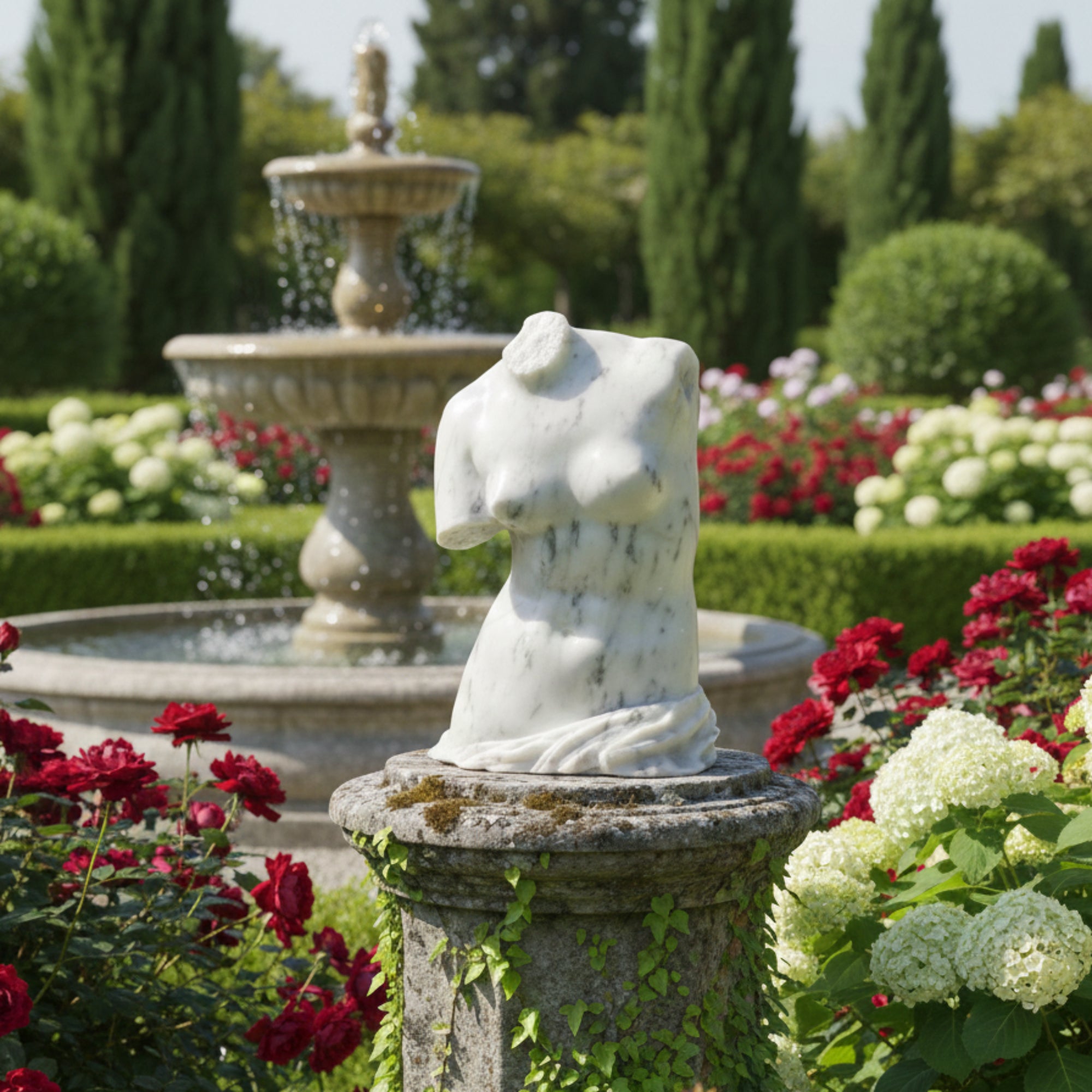 Torso di Venere in roseto classico.