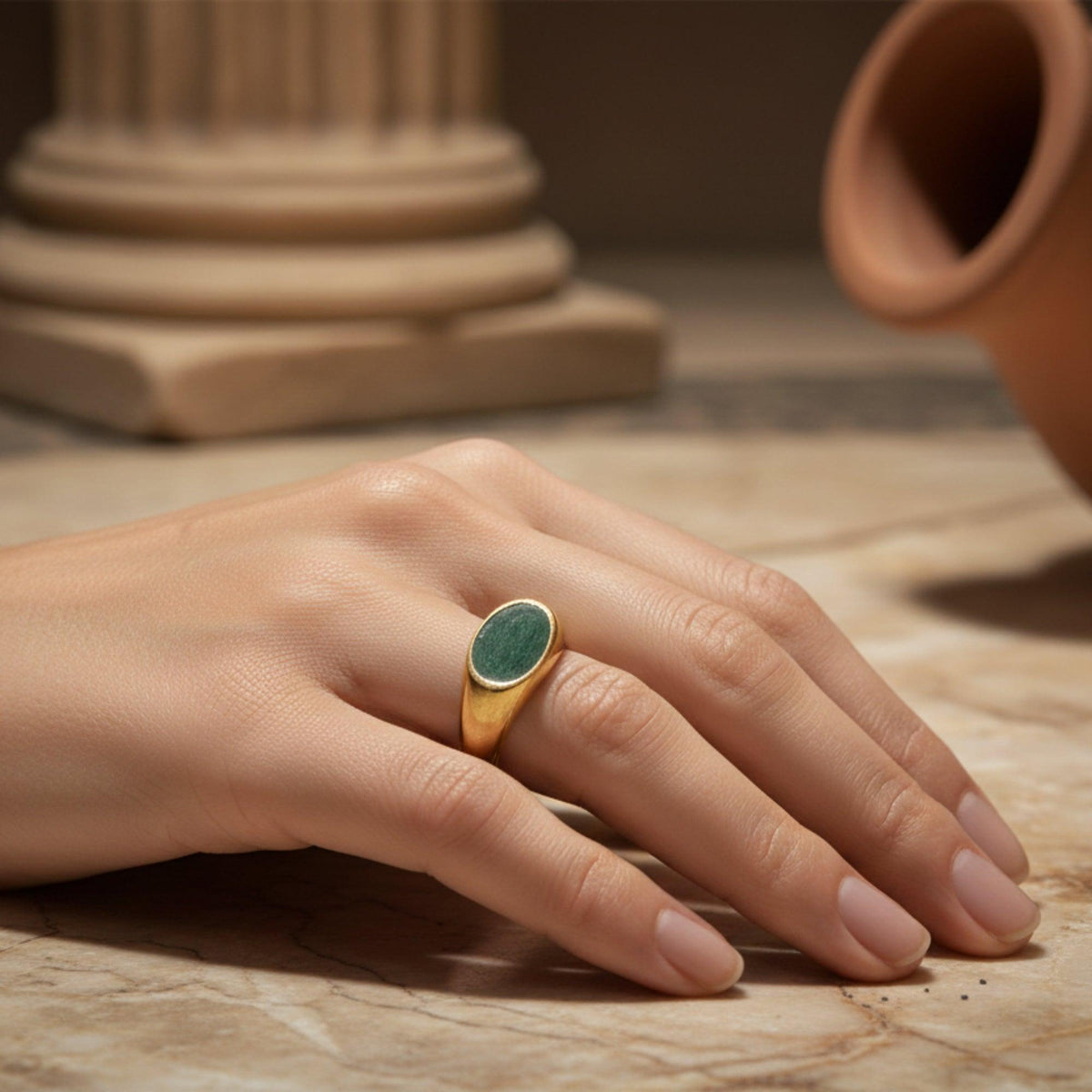 Classic Enamel Ring from Ercolano in 925 Sterling Silver and 18K Gold Plated, worn