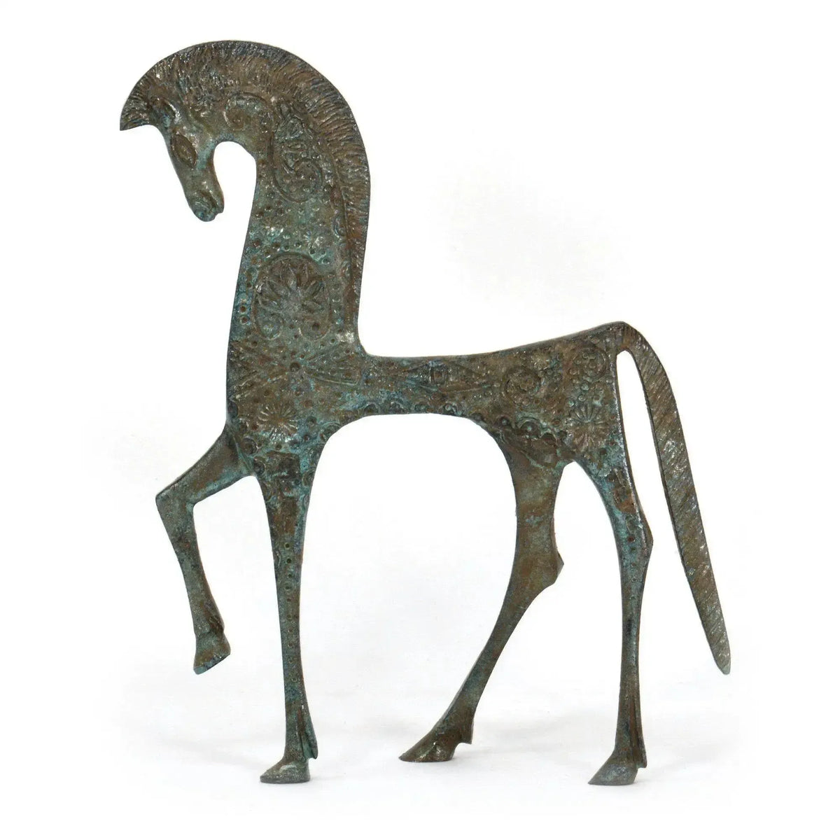 Estatua de caballo griego en bronce.