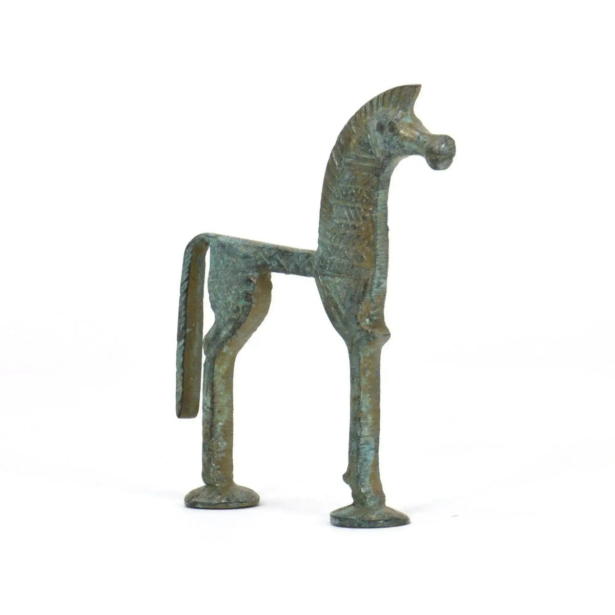 Petit cheval grec en bronze, statuette décorative