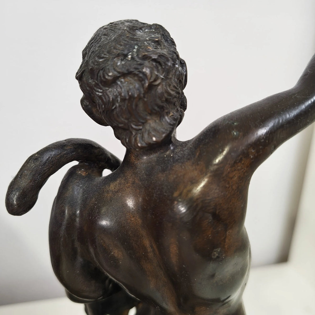 Dettaglio posteriore della testa e della schiena del centauro in bronzo.