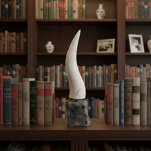 Corno Portafortuna Napoletano in Marmo di Carrara 40 cm con Base in Pietra Lavica, Tufo o Marmo – Amuleto di Design Made in Italy