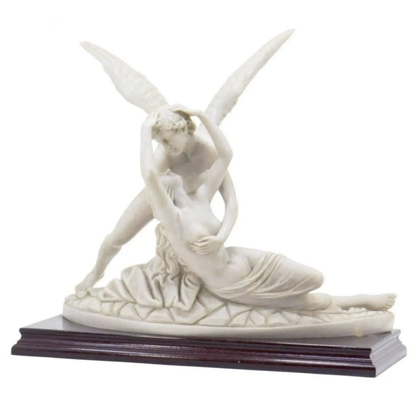 Artistic image of the statue of Eros and Psyche, emphasizing the smooth finish of the marble.
