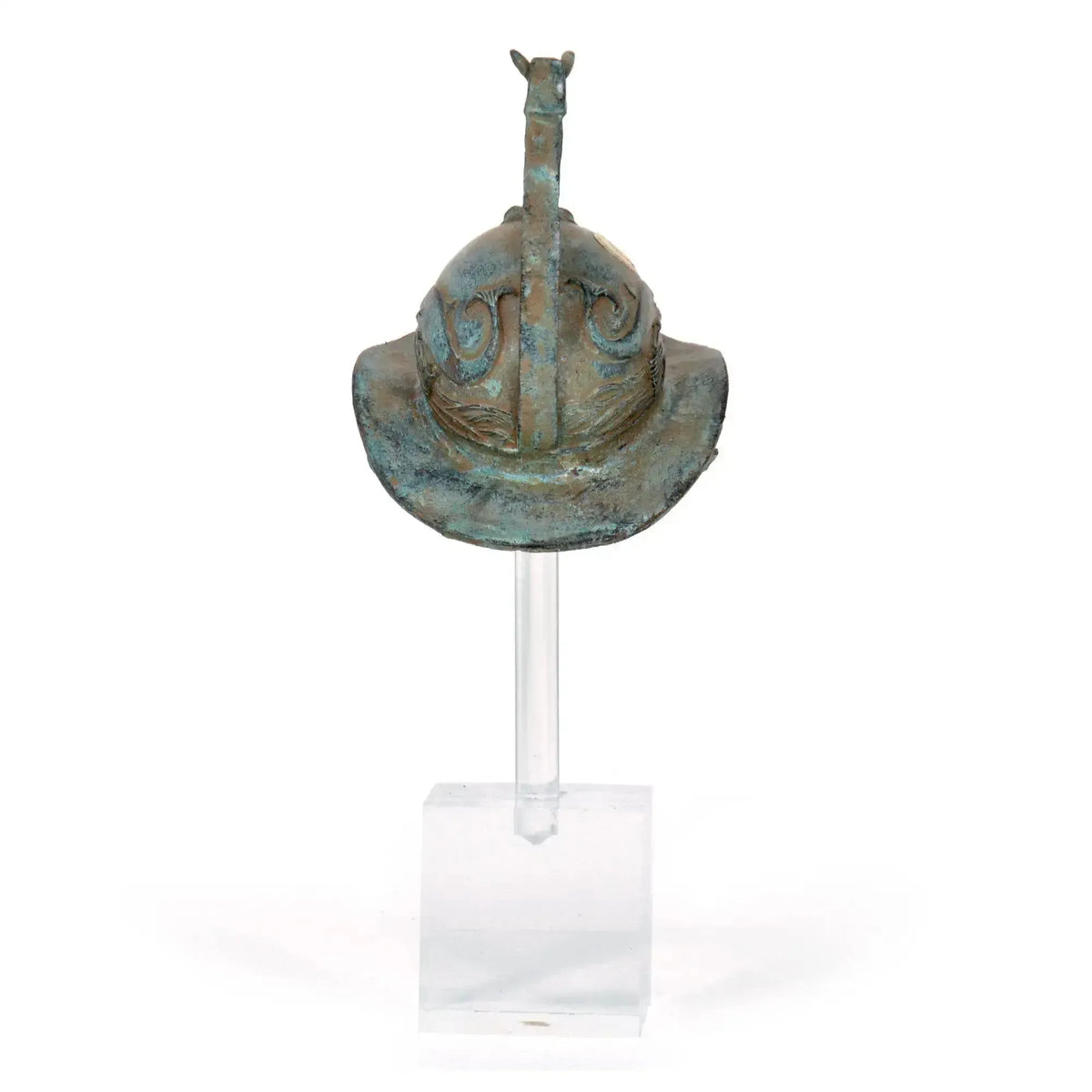 Vue arrière d'un casque de gladiateur thrace romain en bronze.