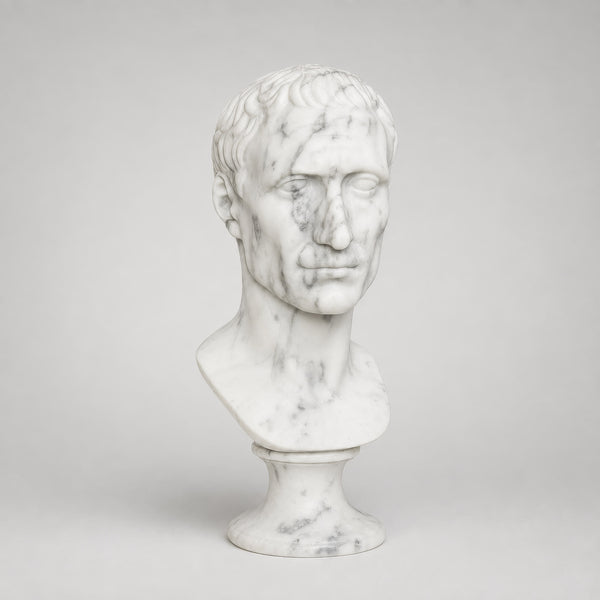 Jules César - Tête Sculptée en marbre de Carrare 30 cm