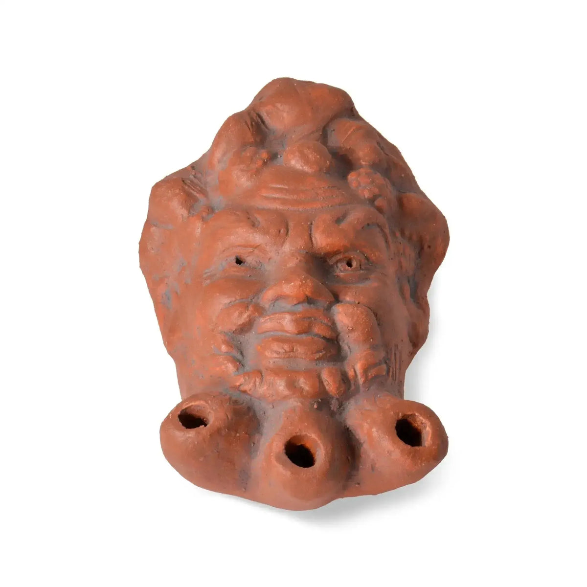 Lampe à huile en terre cuite figurant le satyre aux trois feux.