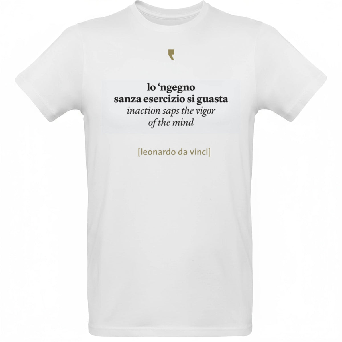 Camiseta minimalista inspirada en Leonardo da Vinci, con gráfico sencillo en estilo renacentista.