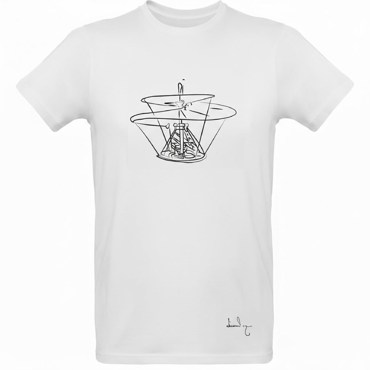 T-shirt noir avec dessin de la Machine Volante de Da Vinci.