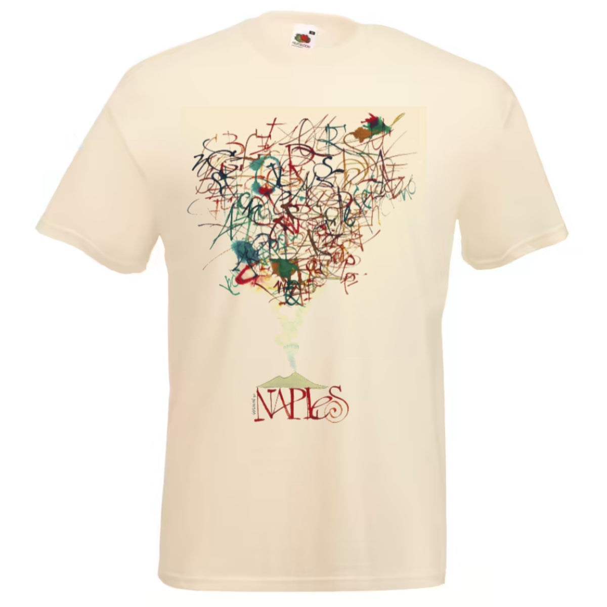 T-shirt unisexe en coton naturel avec un design artistique « Lettering Napoli » inspiré du Vésuve.