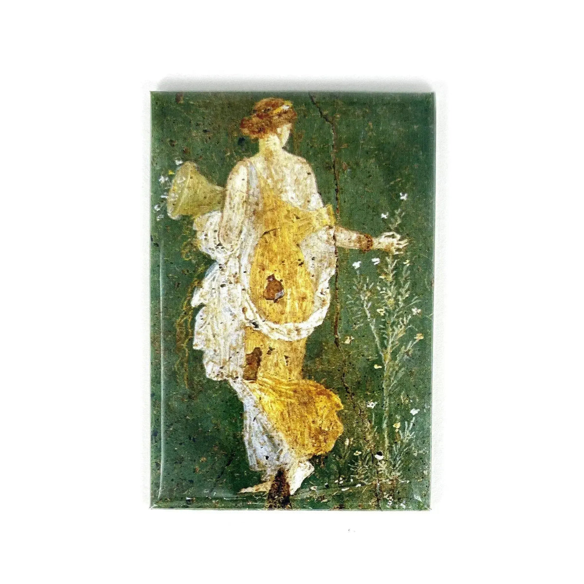 Magnete con Flora di Stabiae in veste gialla e bianca su fondo verde