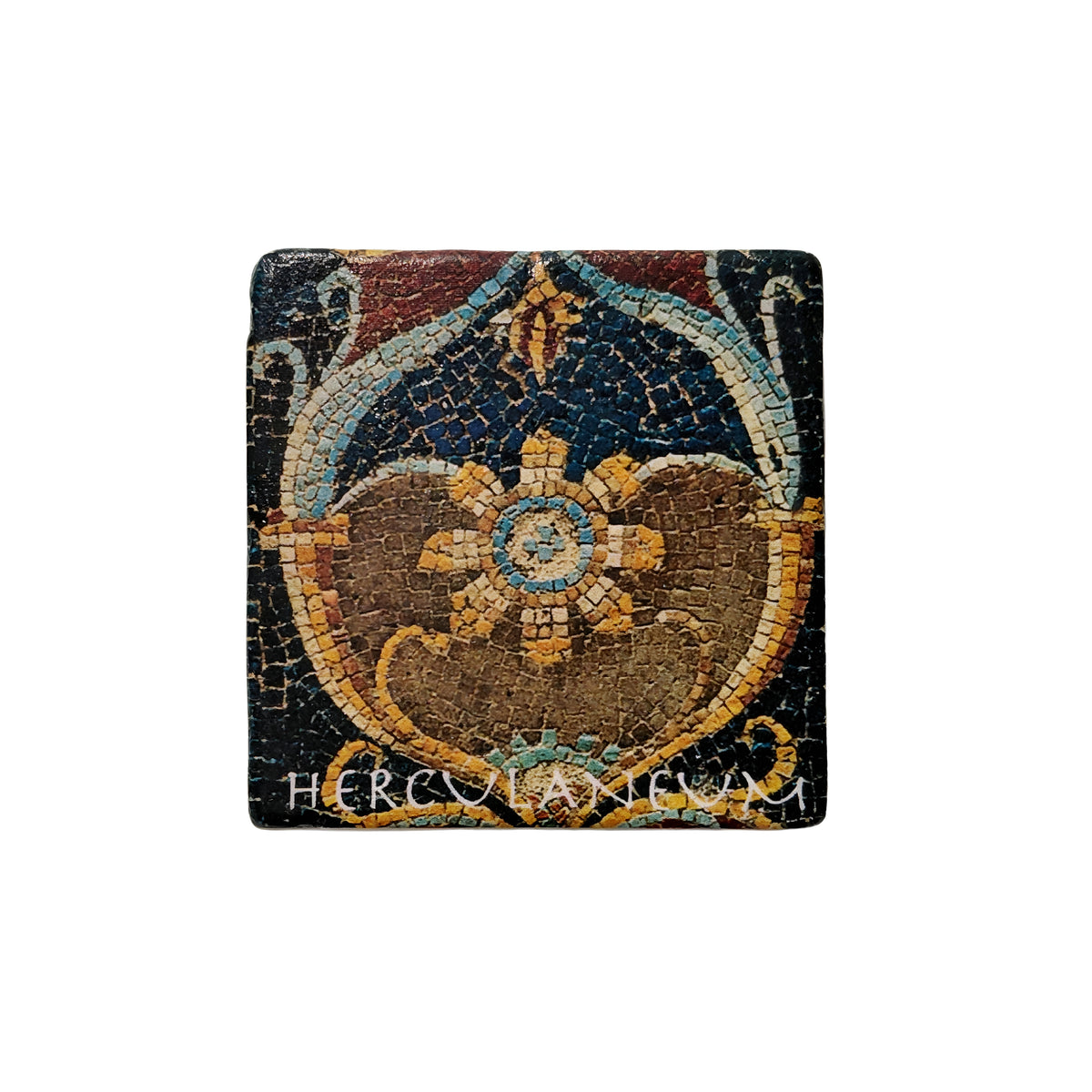 Magnete quadrato Fontana Ercolano con decorazione a mosaico e scritta Herculaneum