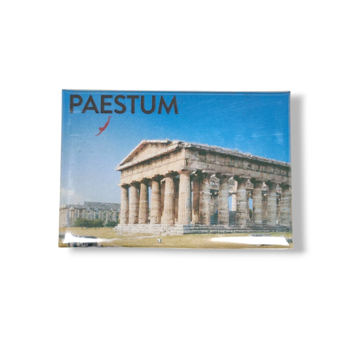 Magnete con Tempio di Nettuno, scritta Paestum e cielo azzurro