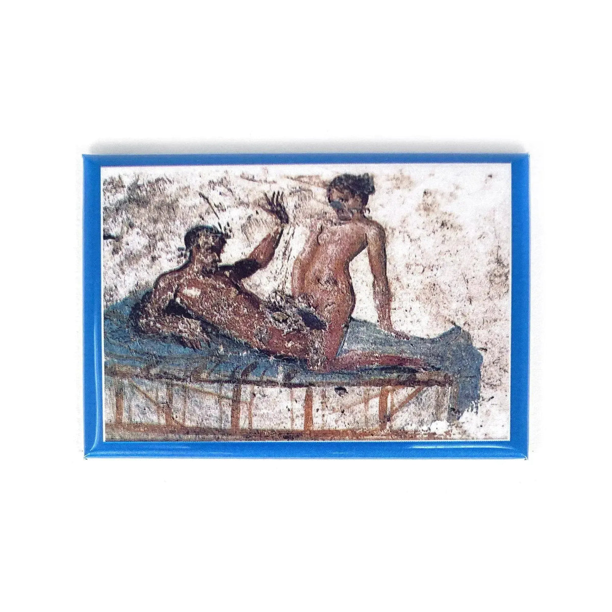 Magnete orizzontale con affresco di scena erotica e bordo blu