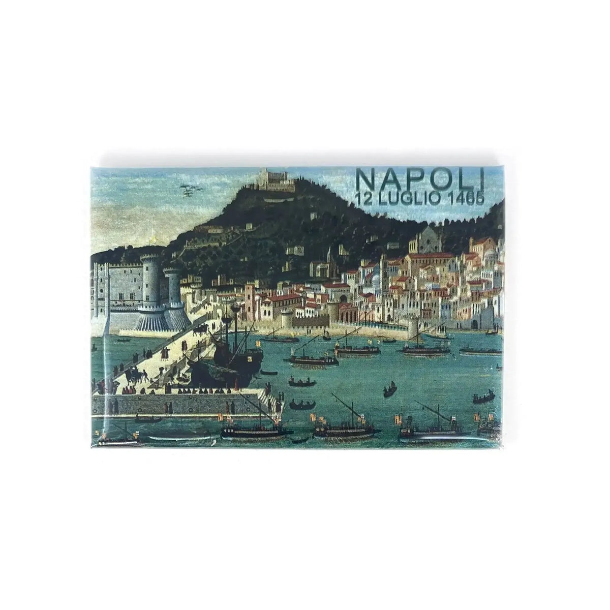Magnete con veduta di Napoli dalla Tavola Strozzi, porto e imbarcazioni