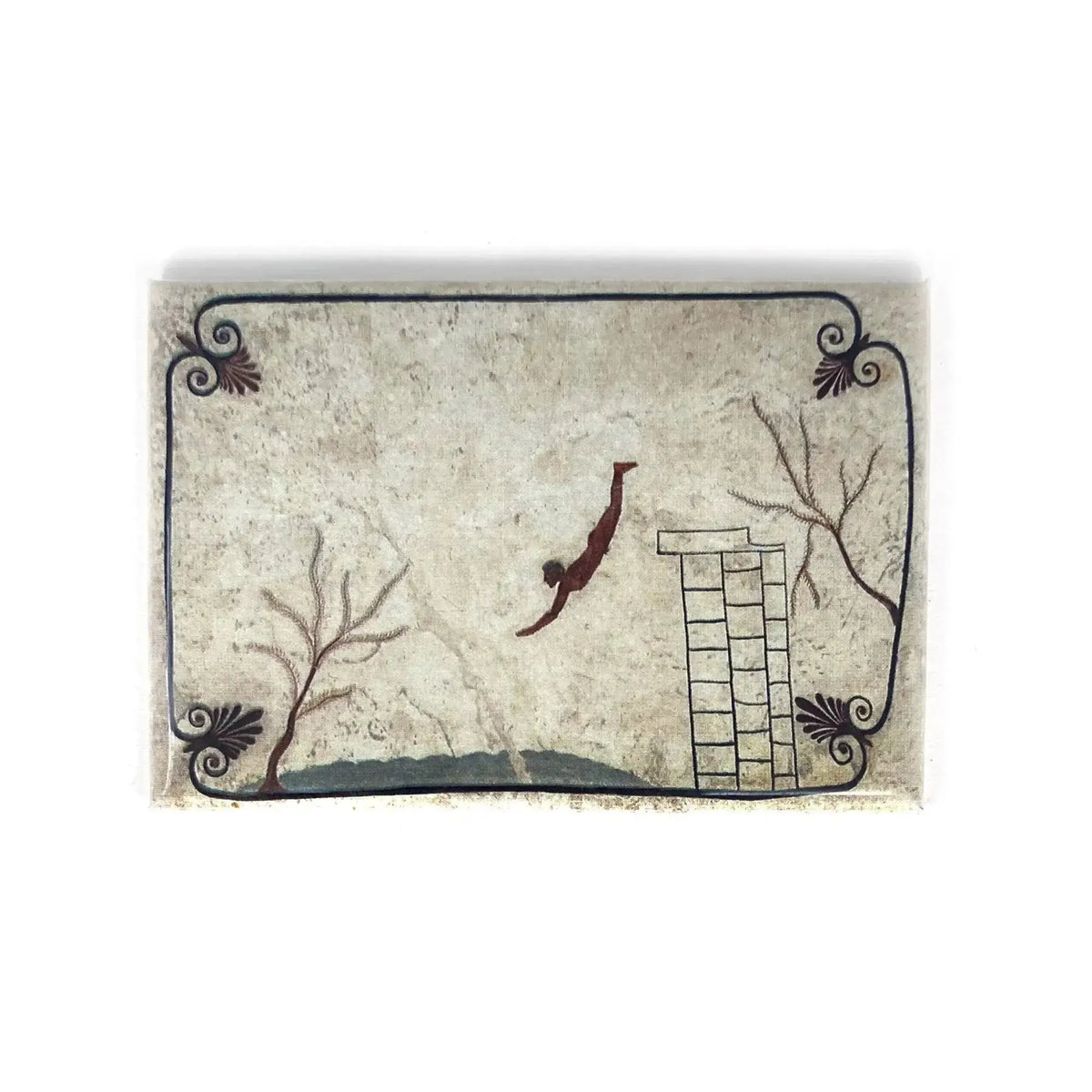 Magnete con scena della Tomba del Tuffatore di Paestum su fondo beige