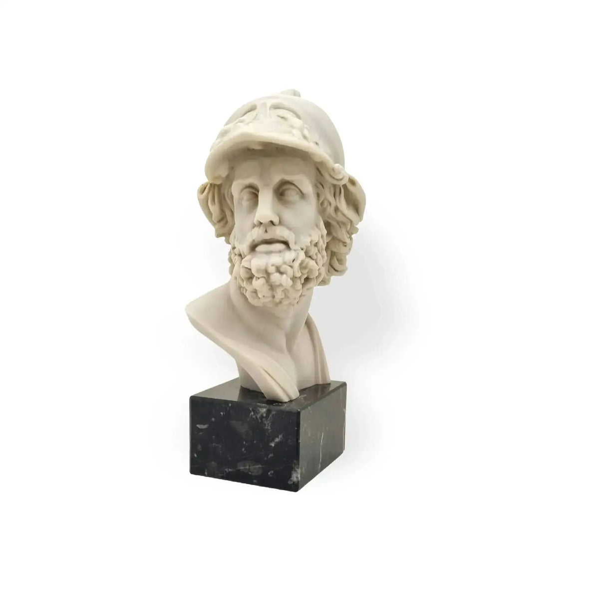 Riproduzione del busto di Menelao in marmo vista frontale.