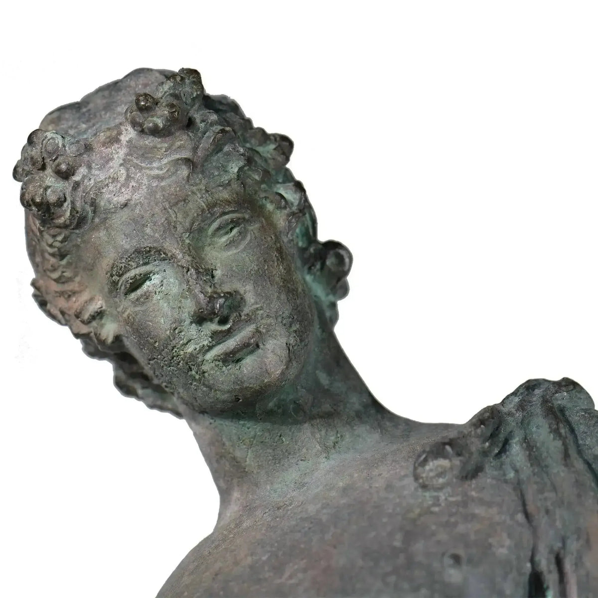 Bronze statue of Narcissus, close-up of the face