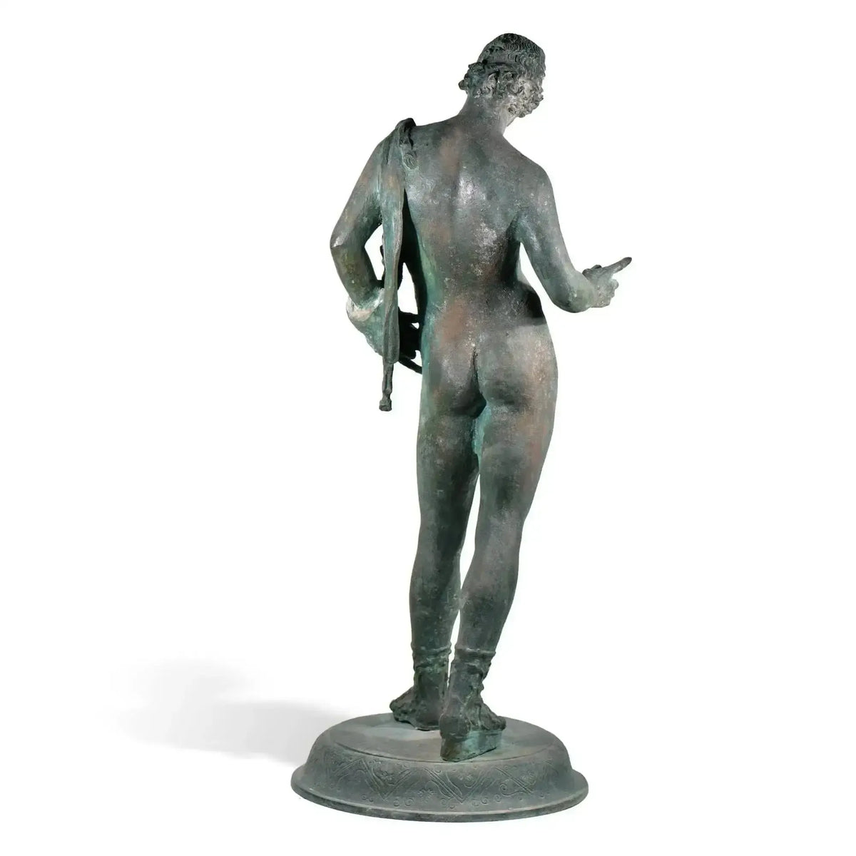 Bronze sculpture of Narcissus, seen from behind