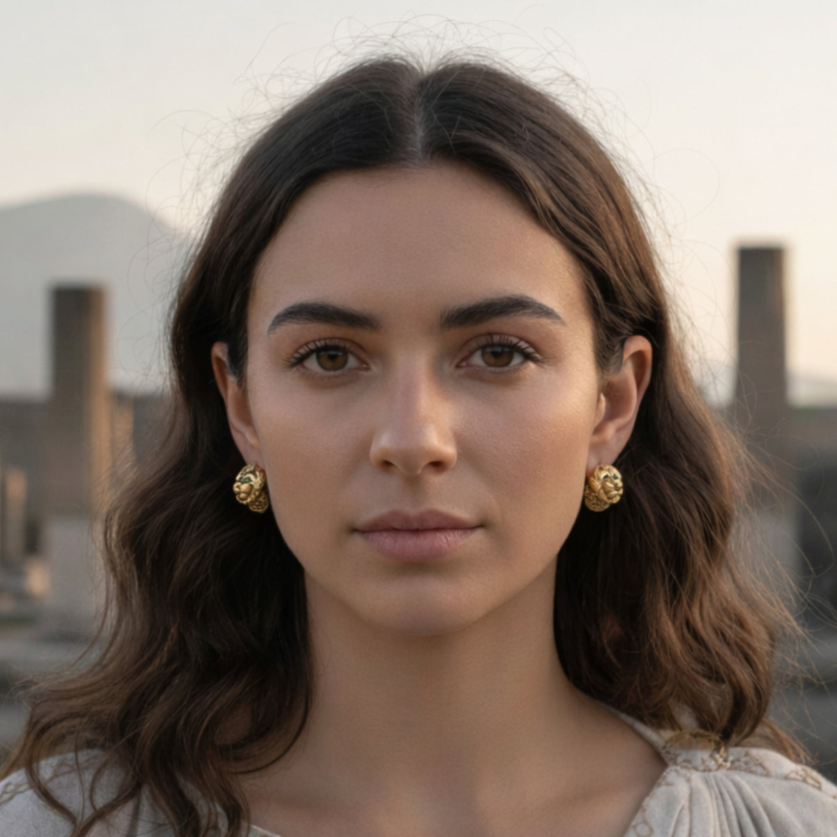 18k gold-plated silver lion head earrings worn