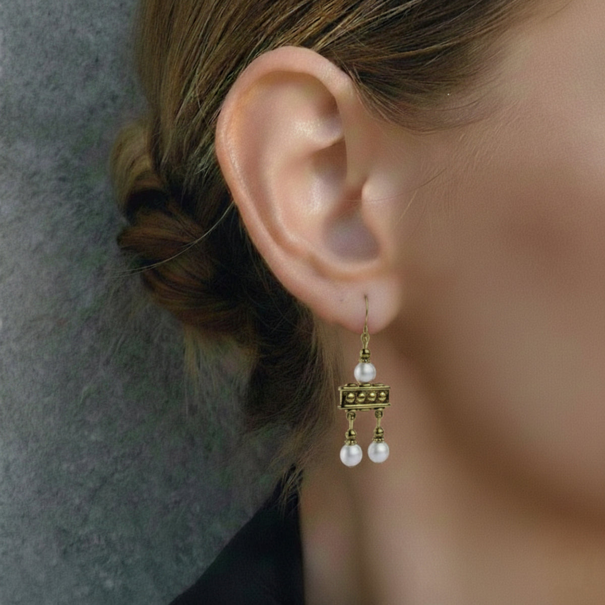Crotalia Pompeii Earrings with Two Pendants in 925 Silver, 18 KT Gold Plated, Worn