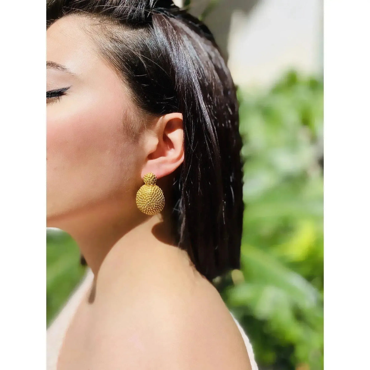 18K gold plated silver ball earrings, Pompe inspiration
