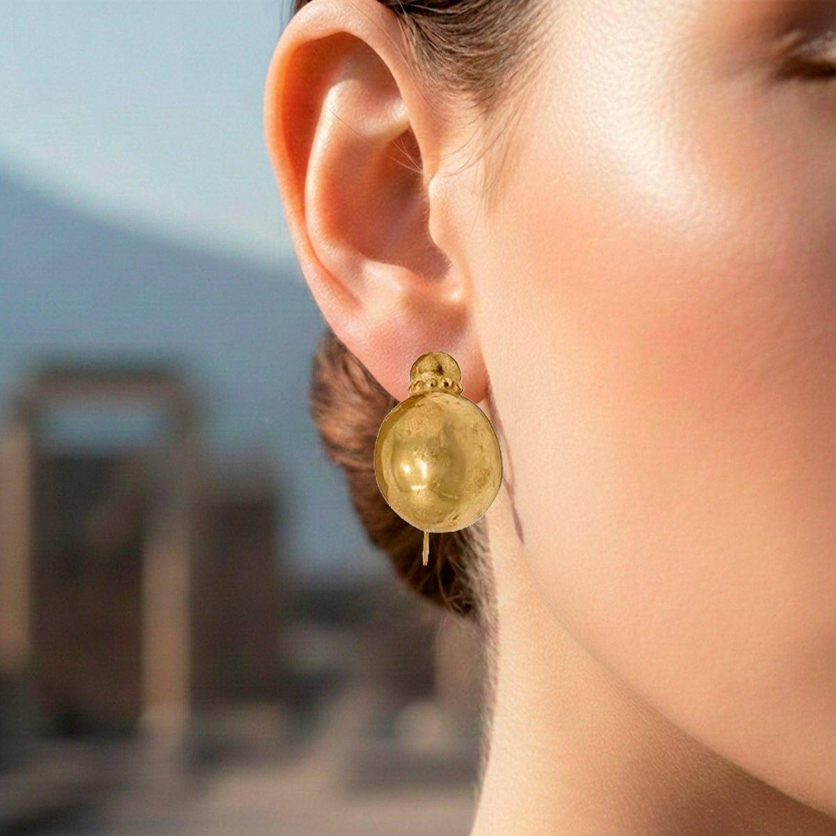 Pompeii Smooth Sphere Slice Earrings in 925 Silver plated with 18K GOLD - worn
