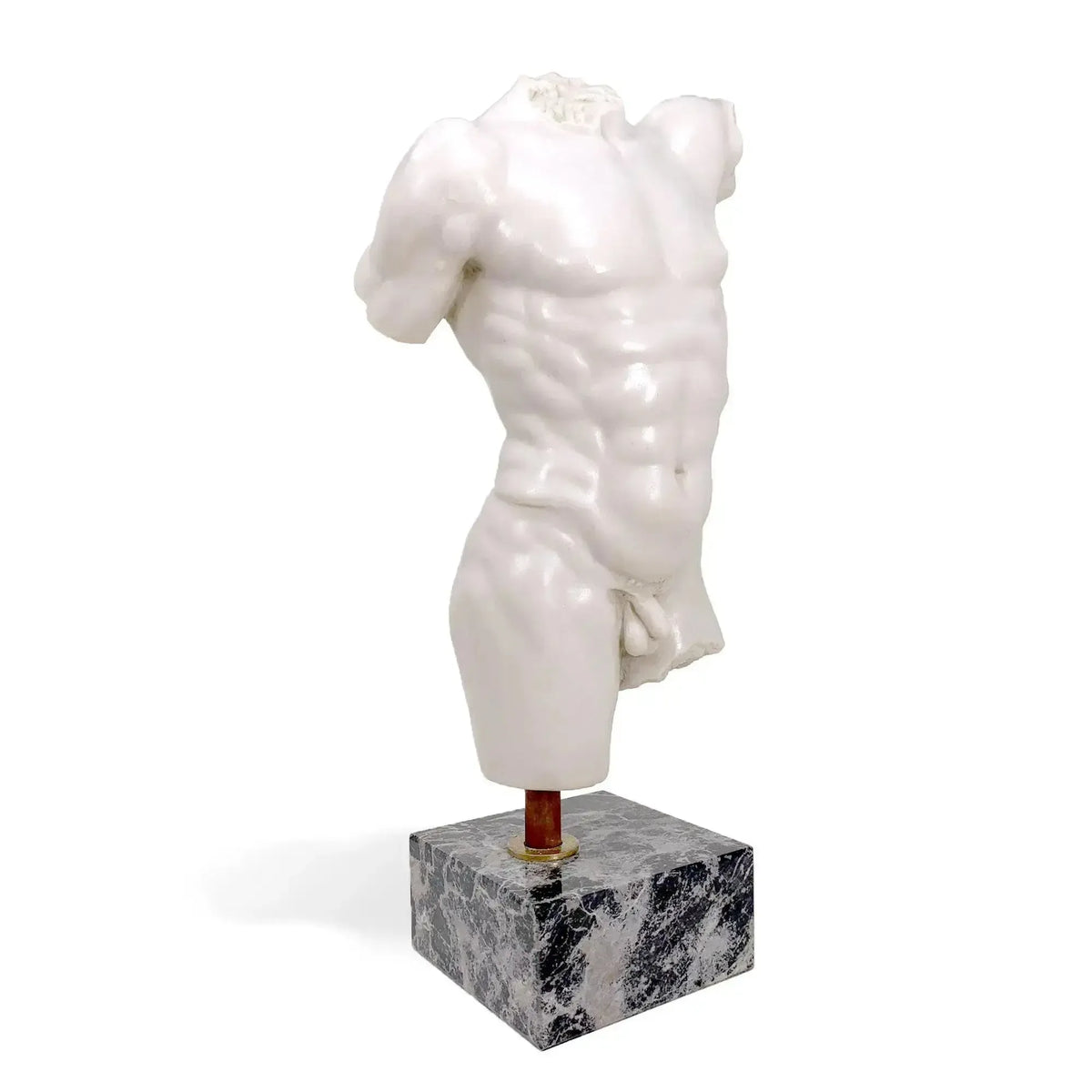 Marble sculpture replica of Perseus bust with detailed carvings.