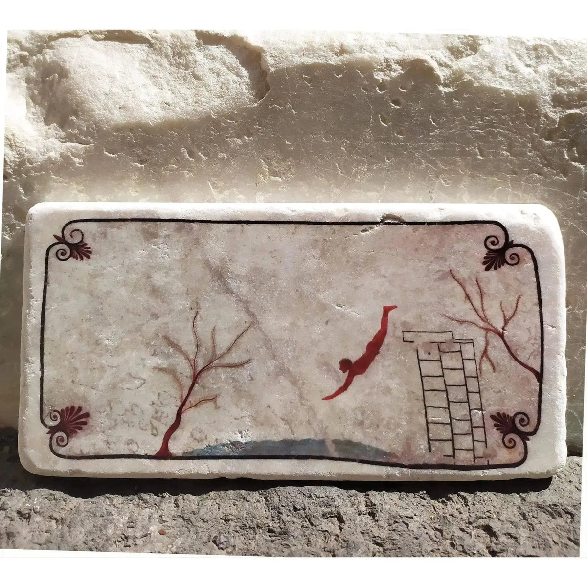 El buceador Paestum sobre baldosas de mármol de Botticino