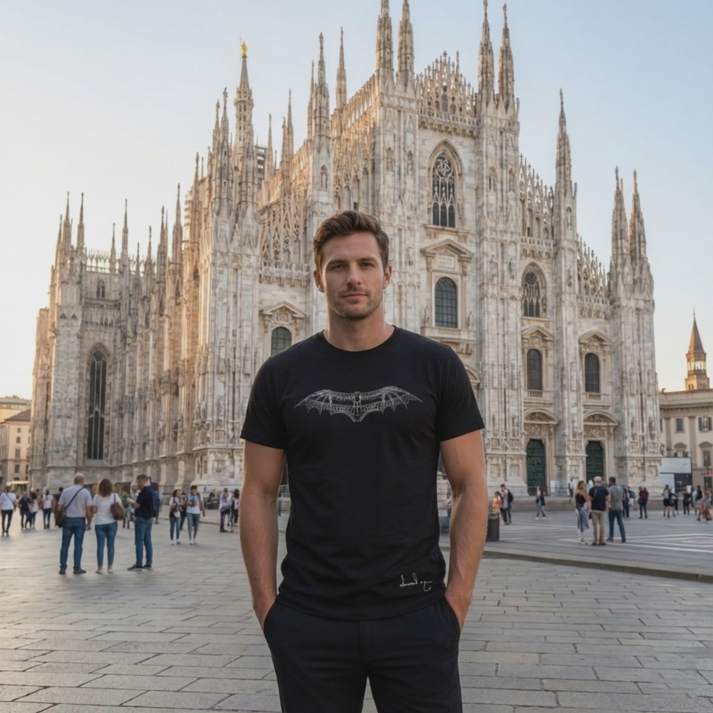 “T-shirt con design ala meccanica di Leonardo da Vinci”