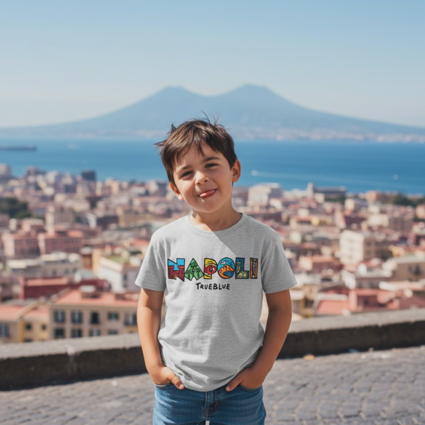 T-shirt bambino Colore&Calore Tempio True Blu grigia