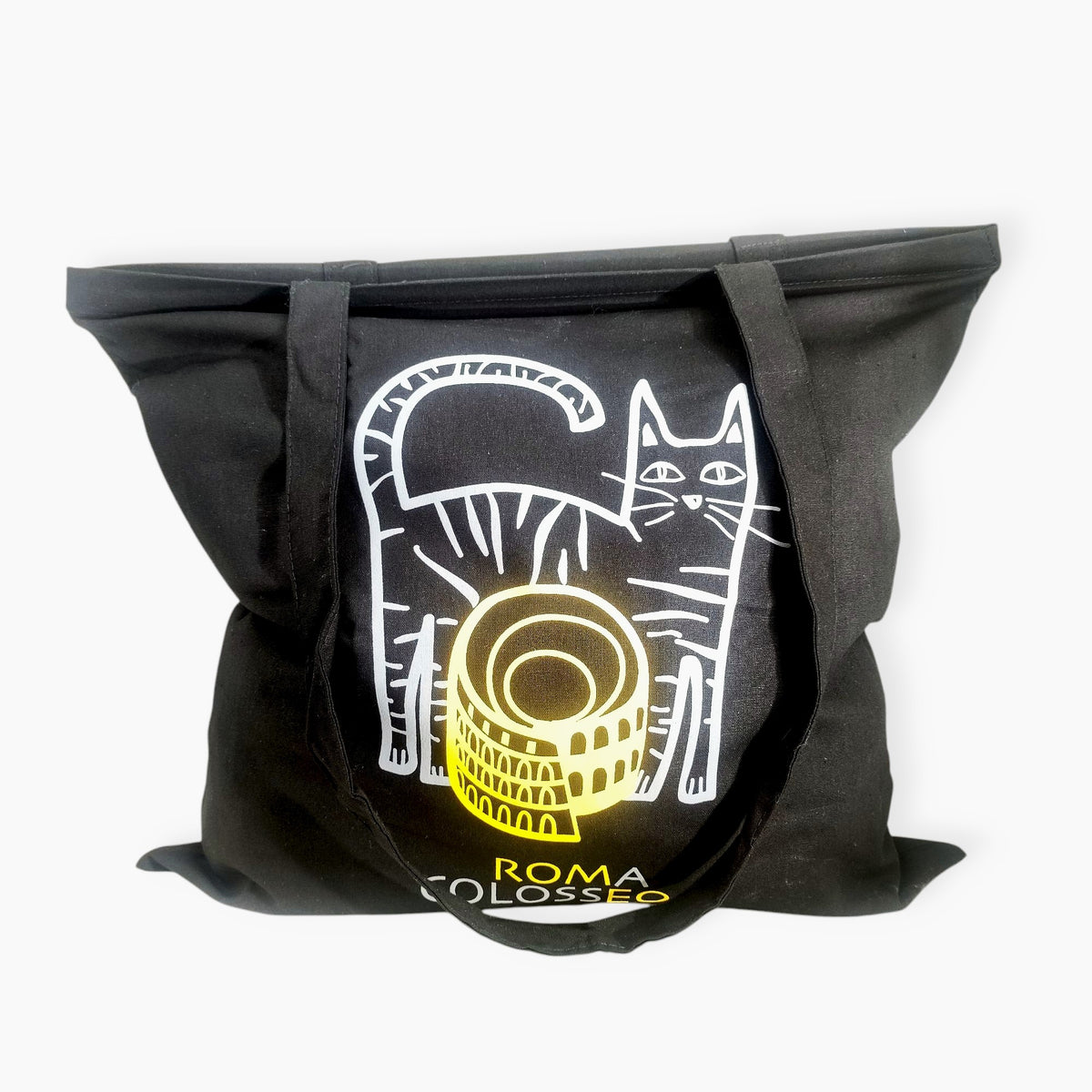 Colosseum Cat Shopper Bag in Black Cotton