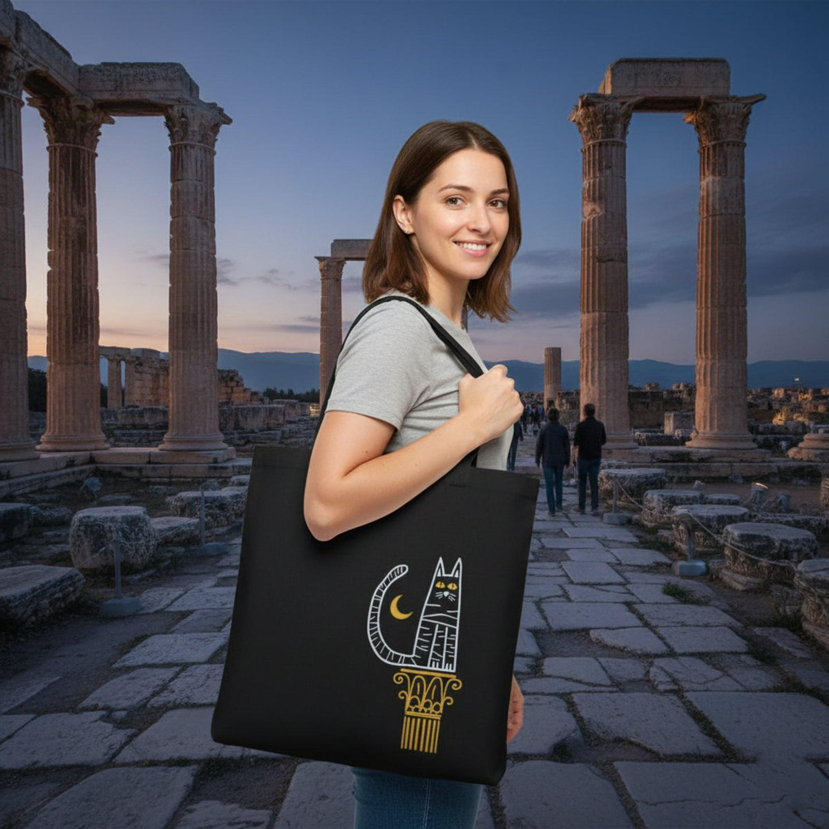 Black cotton shopper bag Cat on Column
