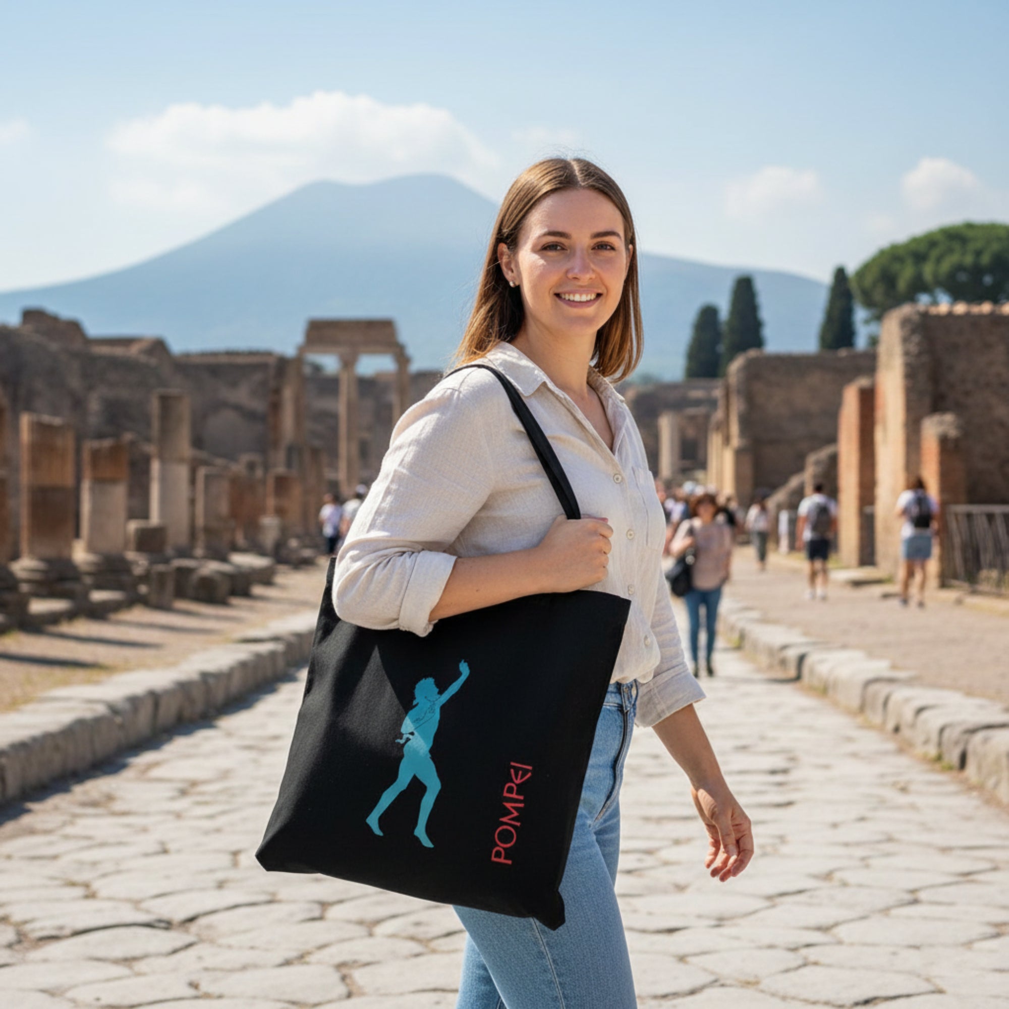 Borsa shopper Fauno Danzante in cotone nero