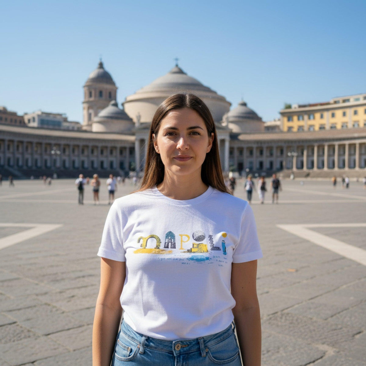 Women's cotton T-shirt with artistic print from Naples, inspired by Neapolitan art and culture.